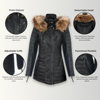 Womens Quilted Leather Parka Jacket-Curitiba