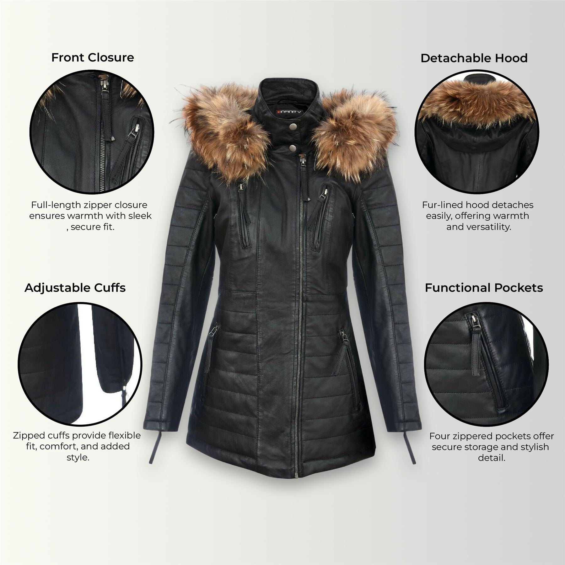 Womens Quilted Leather Parka Jacket-Curitiba
