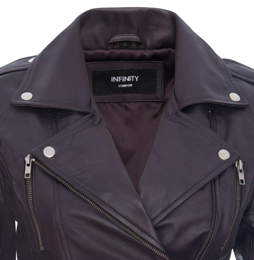 Womens Leather Brando Biker Jacket-Loddon