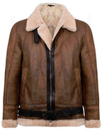 Mens Vintage Brown Sheepskin Aviator Jacket- KANSAS