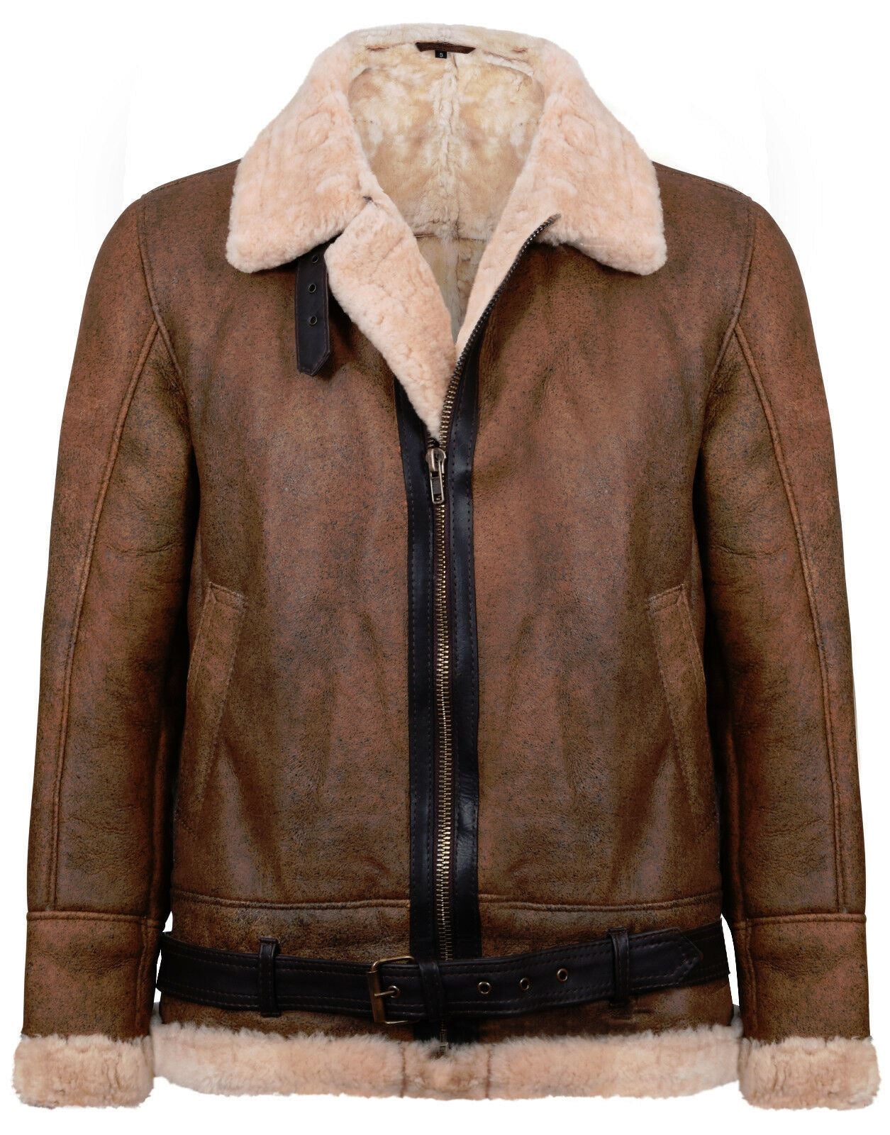 Mens Vintage Brown Sheepskin Aviator Jacket- KANSAS