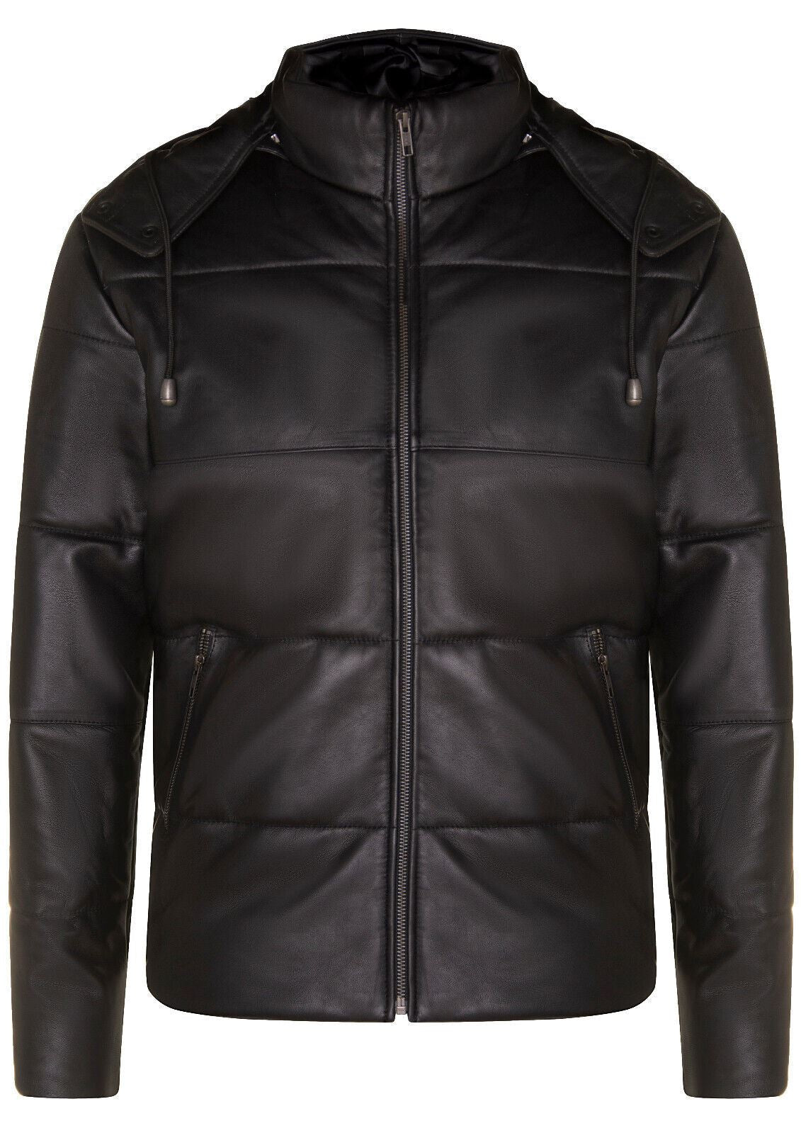 Mens Puffer Leather Bomber Jacket-Augsburg