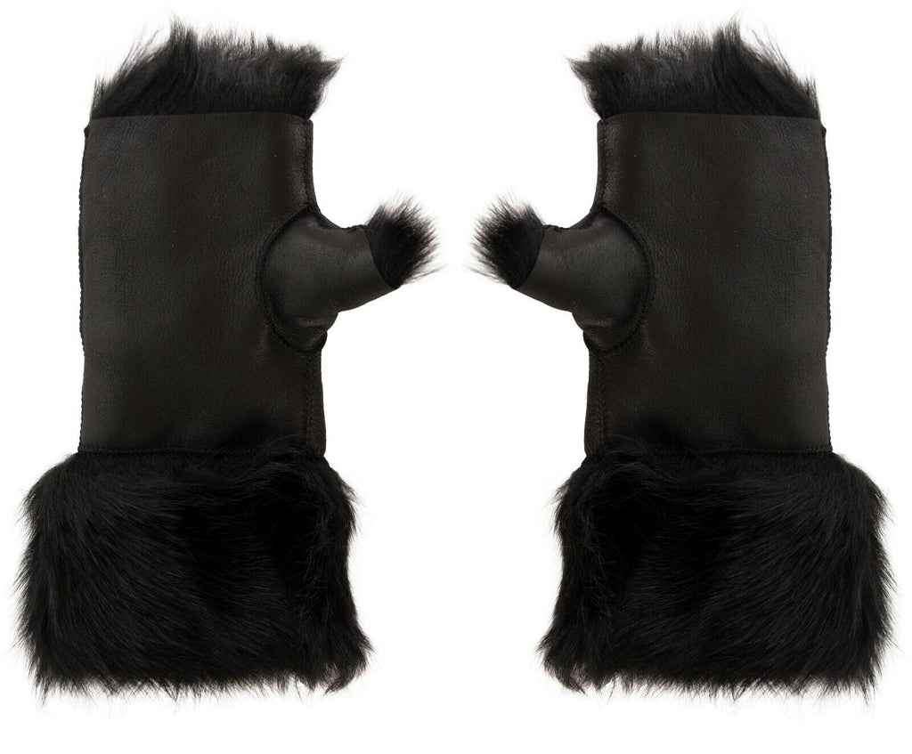 Womens Shearling  Mittens Fingerless Cuffs Toscana Suede Sheepskin Fur