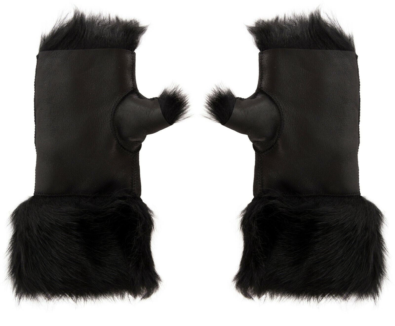 Womens Shearling  Mittens Fingerless Cuffs Toscana Suede Sheepskin Fur