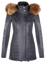 Womens Quilted Leather Parka Jacket-Curitiba