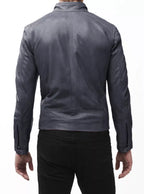 Cool Men's Zip Pockets Authentic Sheepskin 100% Leather Jacket Biker Grey Zipper