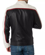 Trendy Men's Genuine Sheepskin Leather Jacket Biker Black & White Luxury Fashion