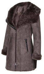 Womens Merino Sheepskin Hooded Coat-Antioch
