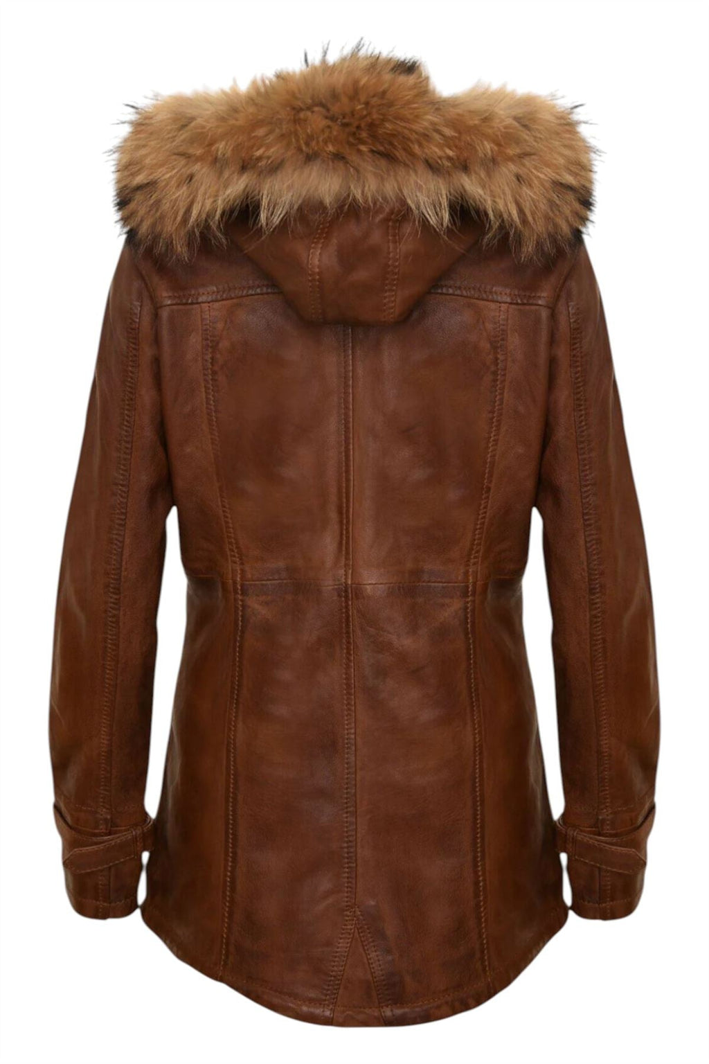 Womens Leather Hooded Parka Jacket-Putian