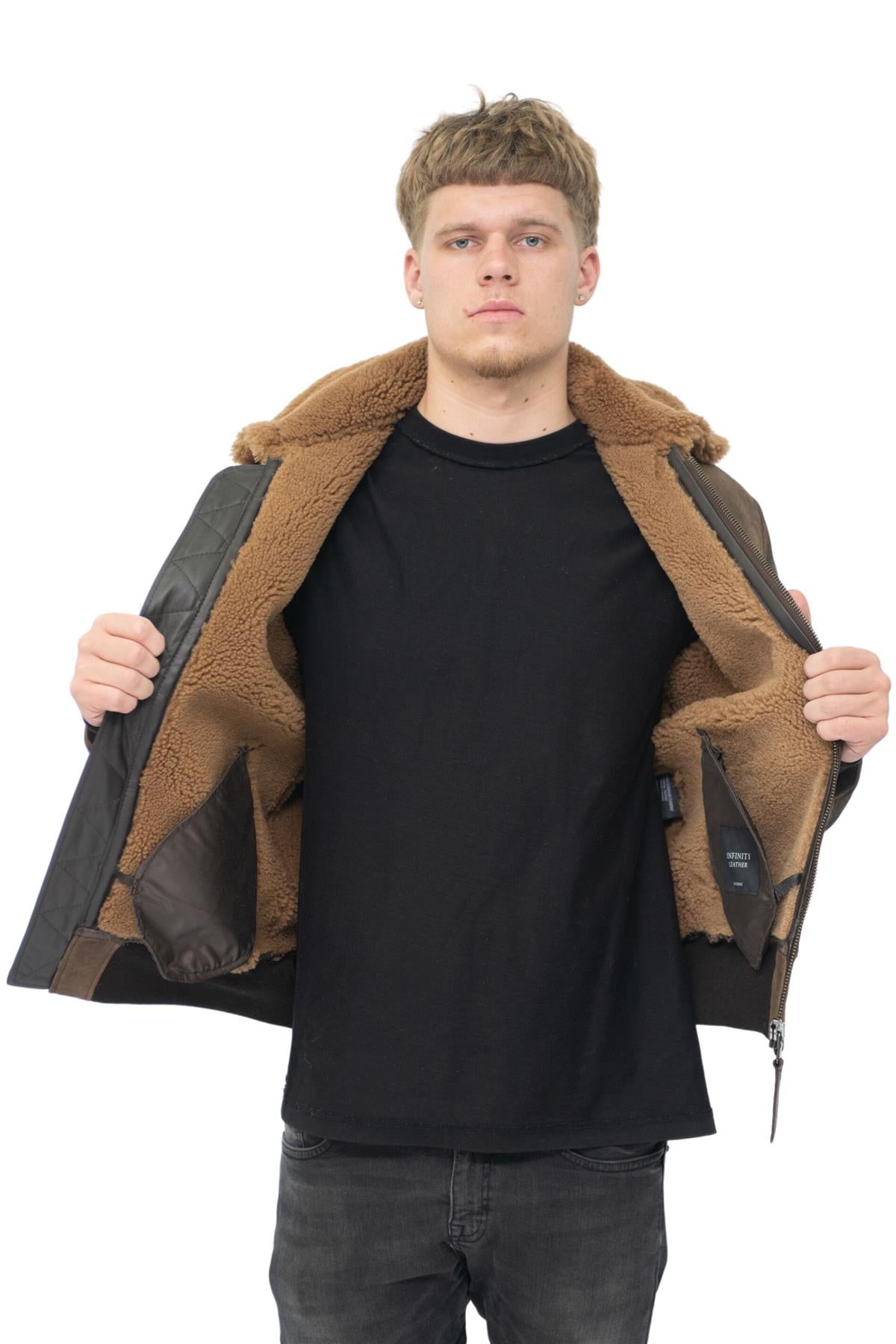 Mens Antique Sheepskin Bomber Jacket-Algorta