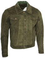Mens Goat Suede Leather Trucker Jacket-Taraz