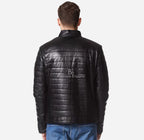 ASHGROVE Mens Puffer Leather Jacket Padded Jacket in Black