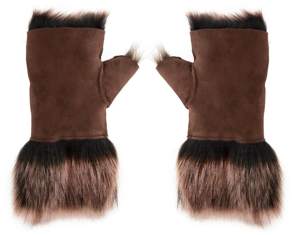 Womens Shearling  Mittens Fingerless Cuffs Toscana Suede Sheepskin Fur