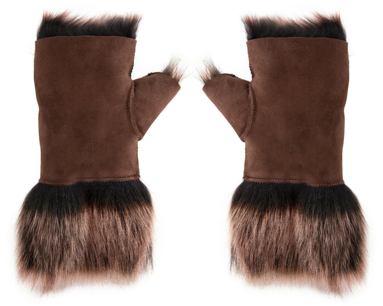 Womens Shearling  Mittens Fingerless Cuffs Toscana Suede Sheepskin Fur