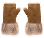 Womens Shearling  Mittens Fingerless Cuffs Toscana Suede Sheepskin Fur