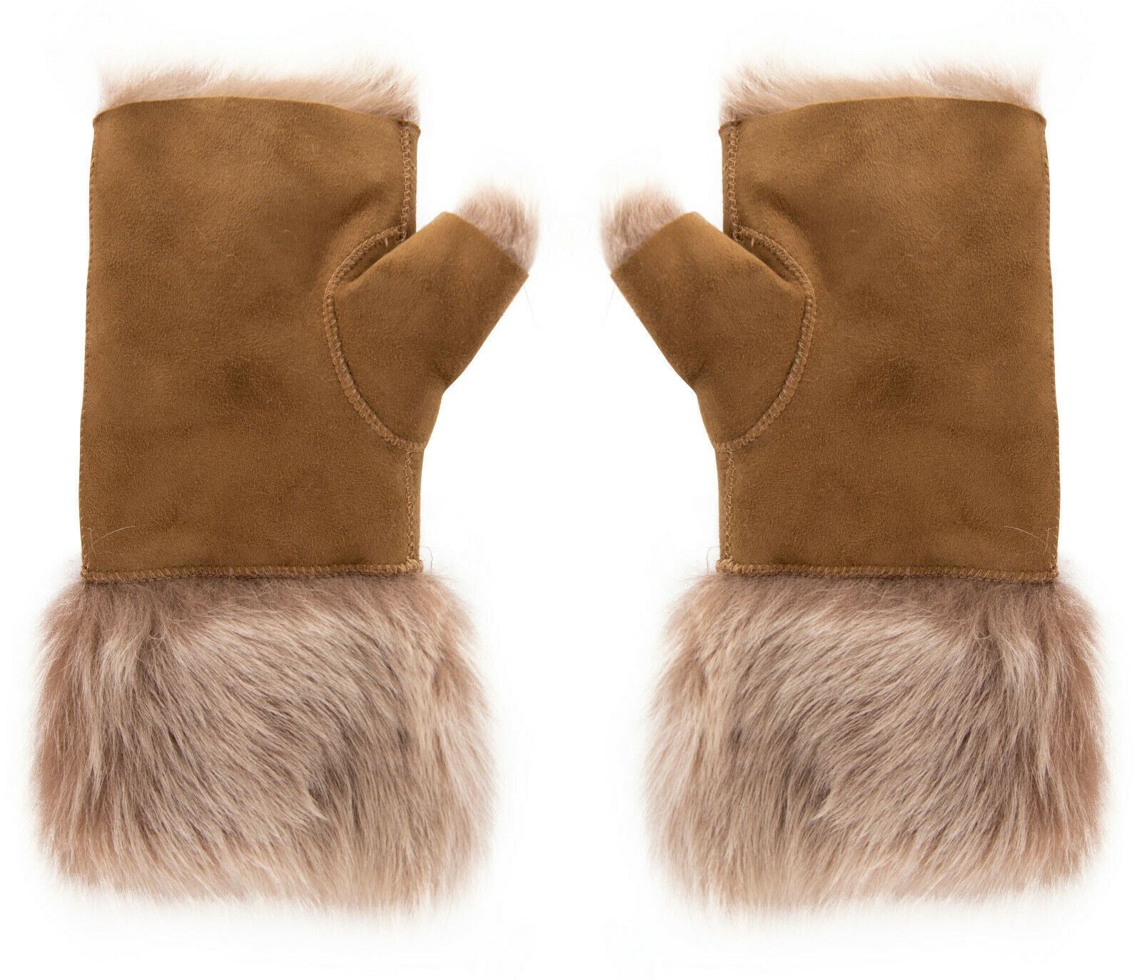 Womens Shearling  Mittens Fingerless Cuffs Toscana Suede Sheepskin Fur