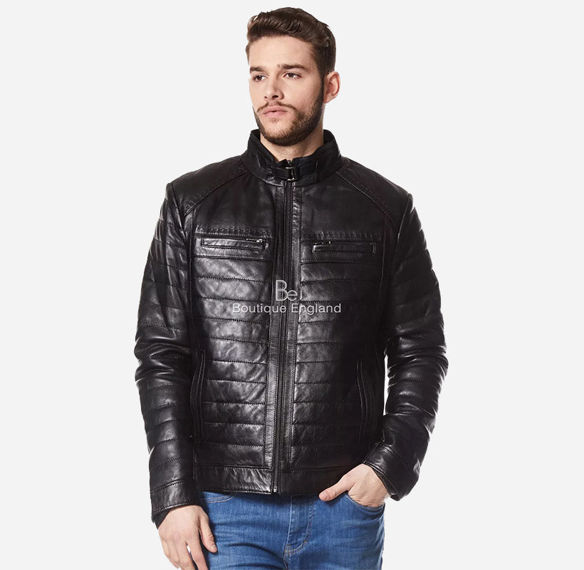 ASHGROVE Mens Puffer Leather Jacket Padded Jacket in Black