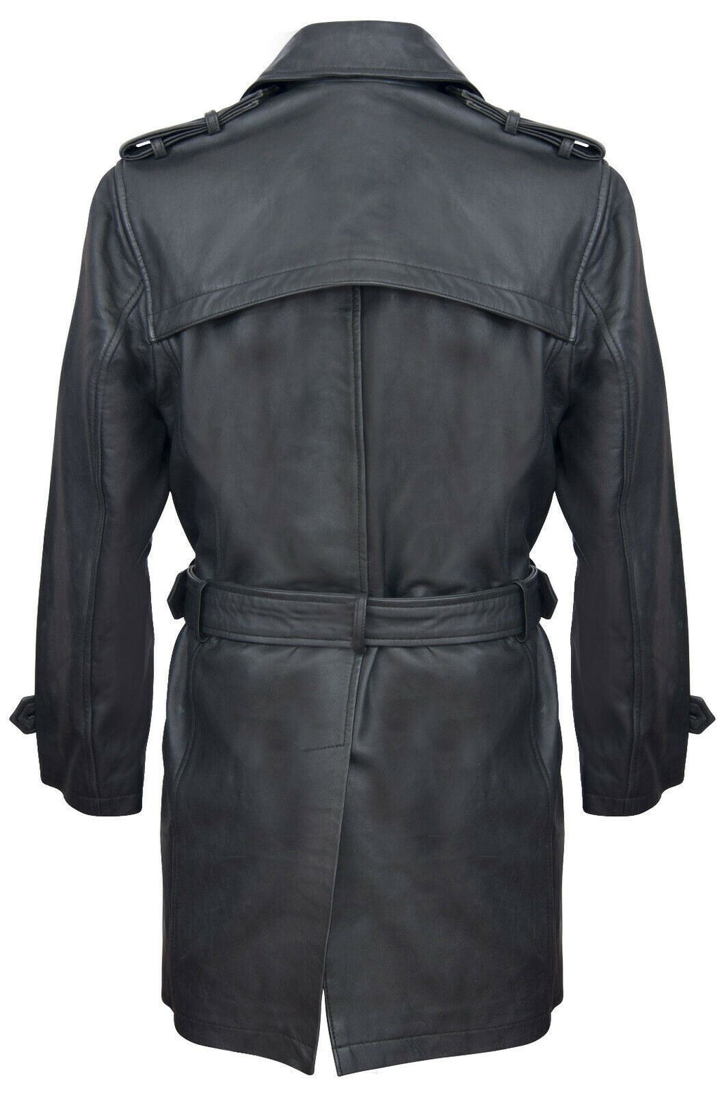 Mens Black Leather Trench Coat-Memphis