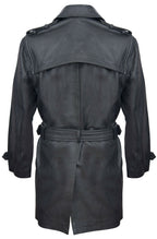 Mens Black Leather Trench Coat-Memphis