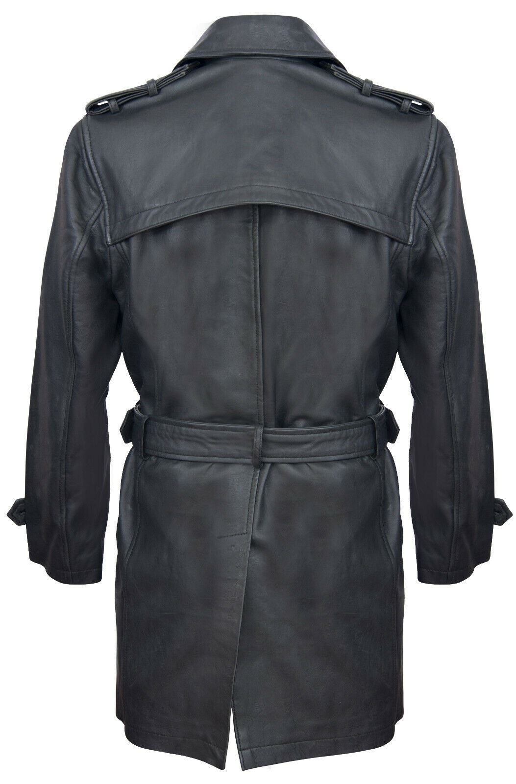 Mens Black Leather Trench Coat-Memphis