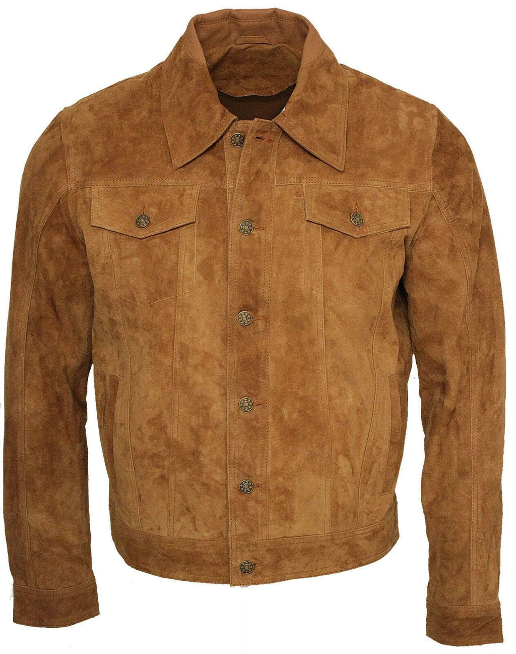 Mens Goat Suede Leather Trucker Jacket-Taraz