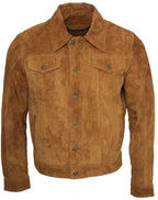 Mens Goat Suede Leather Trucker Jacket-Taraz