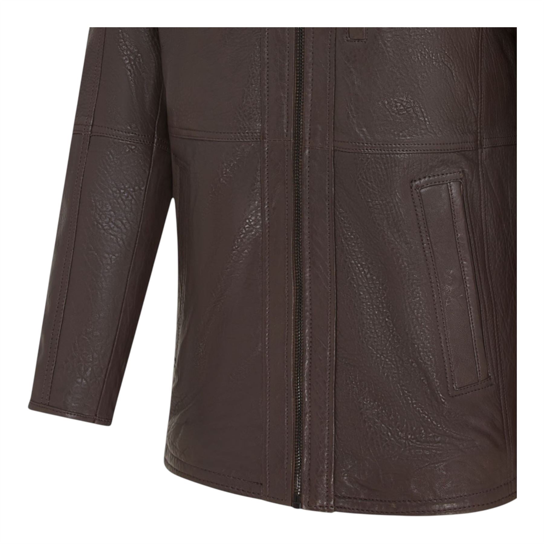 Mens Warm Mid-Length Leather Biker Coat - Sikander