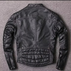 Short Standing Collar Slim Fit Motorcycle Top Layer Cowhide Jacket Outdoor Trekking Riding Ski Travel Coat Clearance Tail Goods