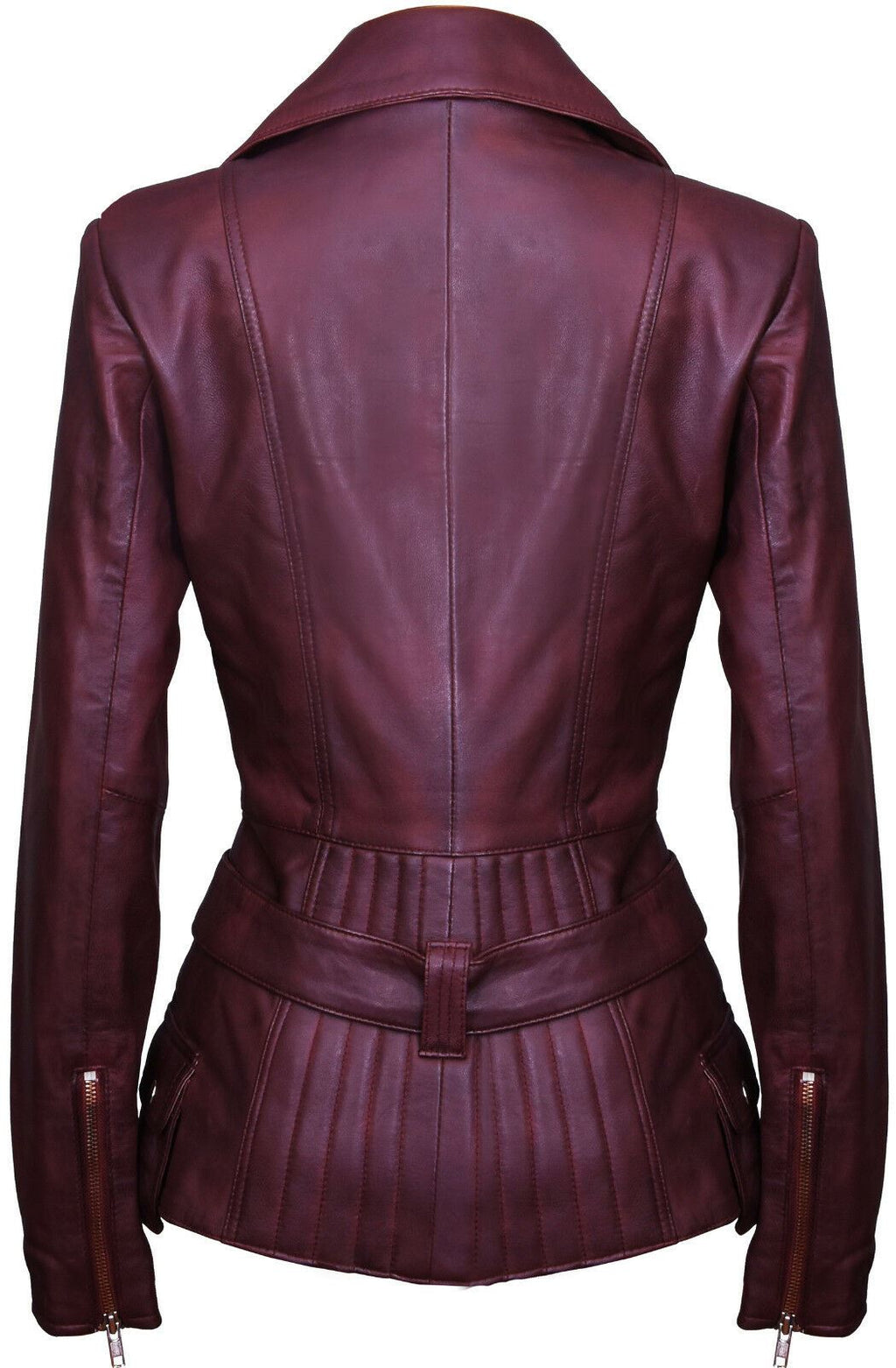 Womens Long Leather Biker Jacket-Quito