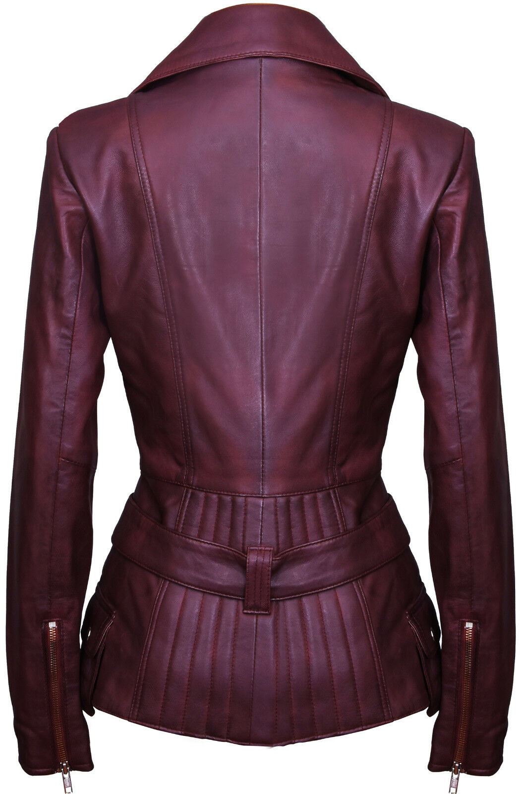 Womens Long Leather Biker Jacket-Quito