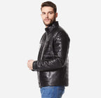ASHGROVE Mens Puffer Leather Jacket Padded Jacket in Black