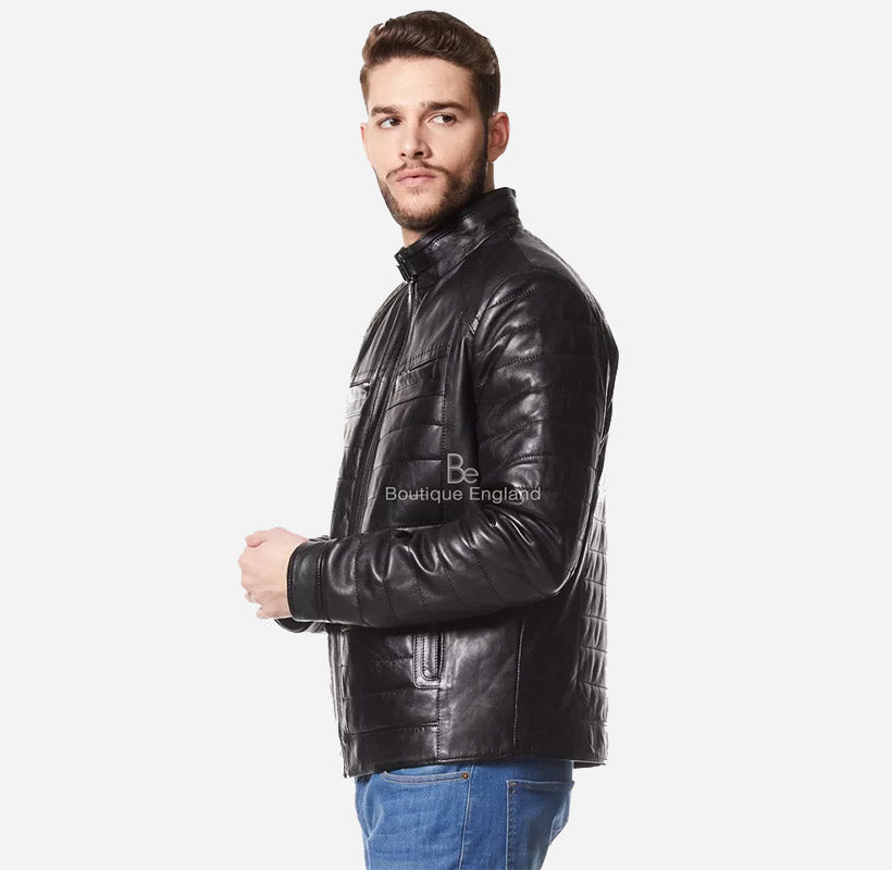 ASHGROVE Mens Puffer Leather Jacket Padded Jacket in Black