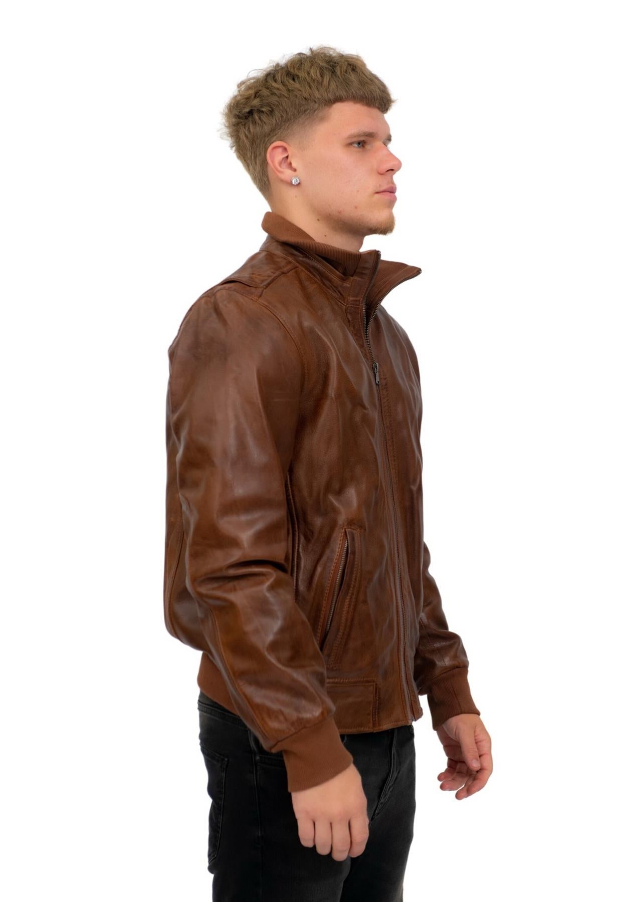 Mens Leather Varsity Bomber Jacket-Adana