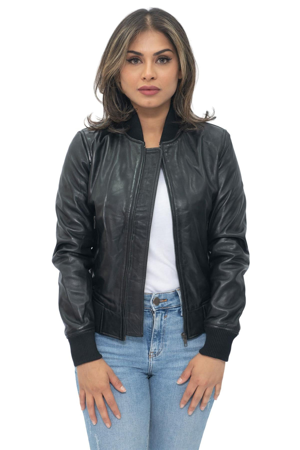 Womens MA-1 Leather Bomber Jacket-Abbotsford