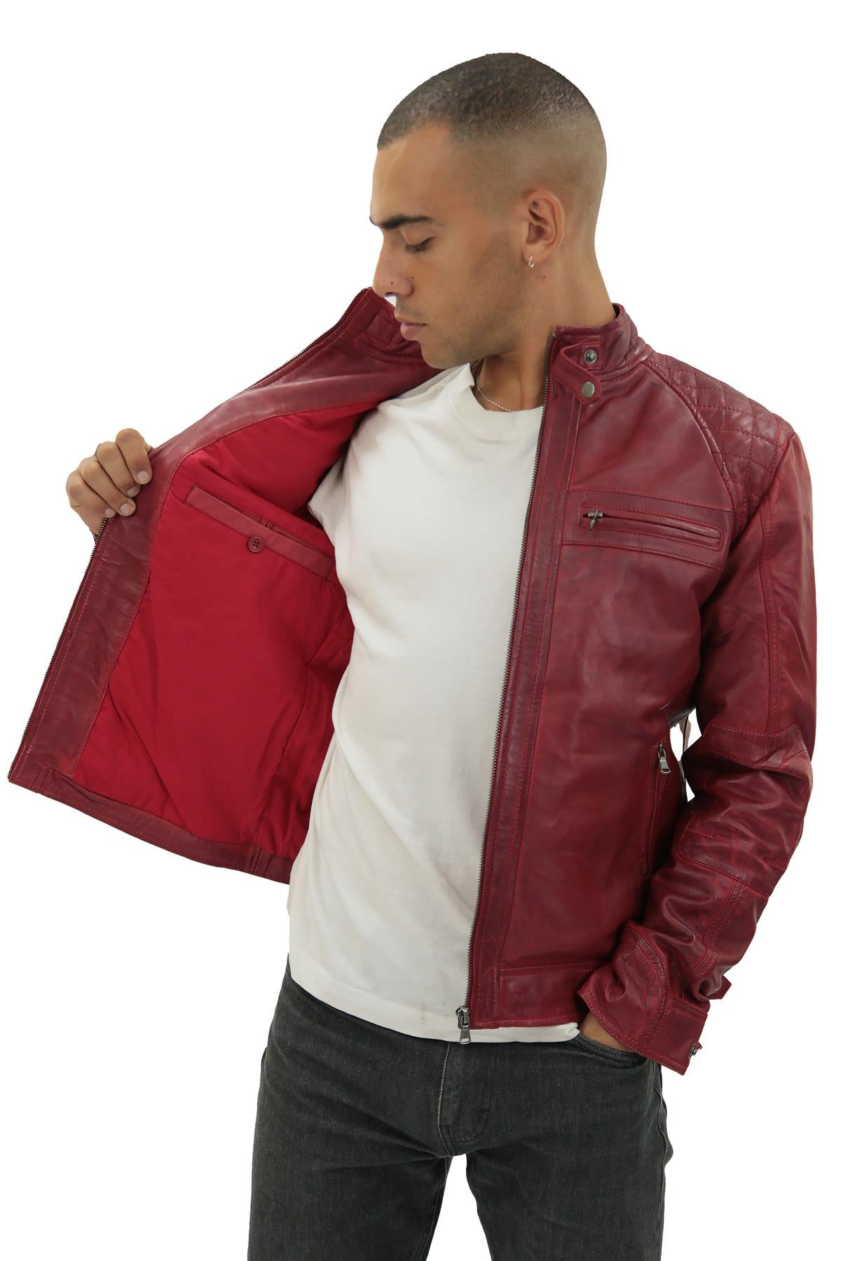 Men's Vintage Leather Quilted Biker Jacket-Monaco