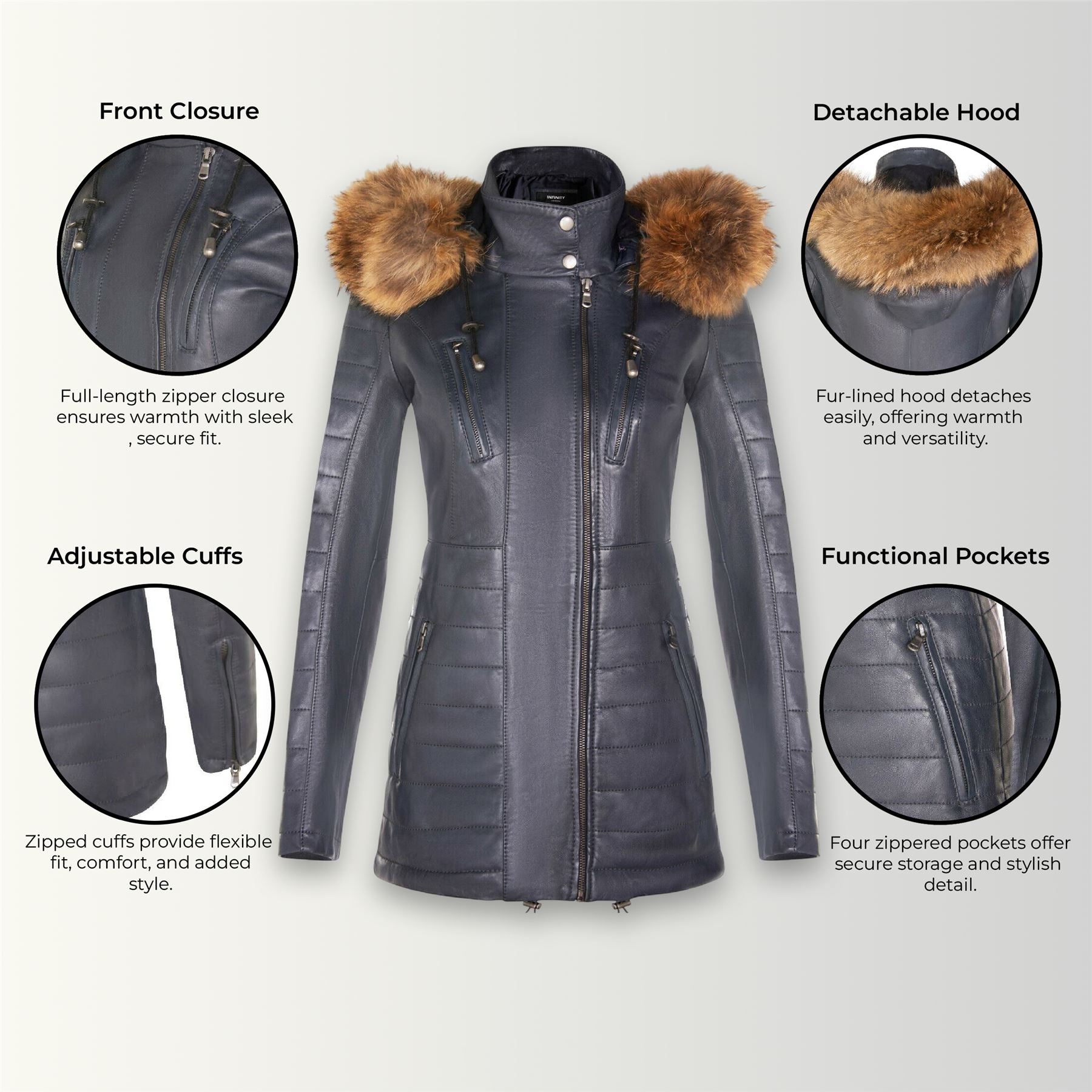 Womens Quilted Leather Parka Jacket-Curitiba