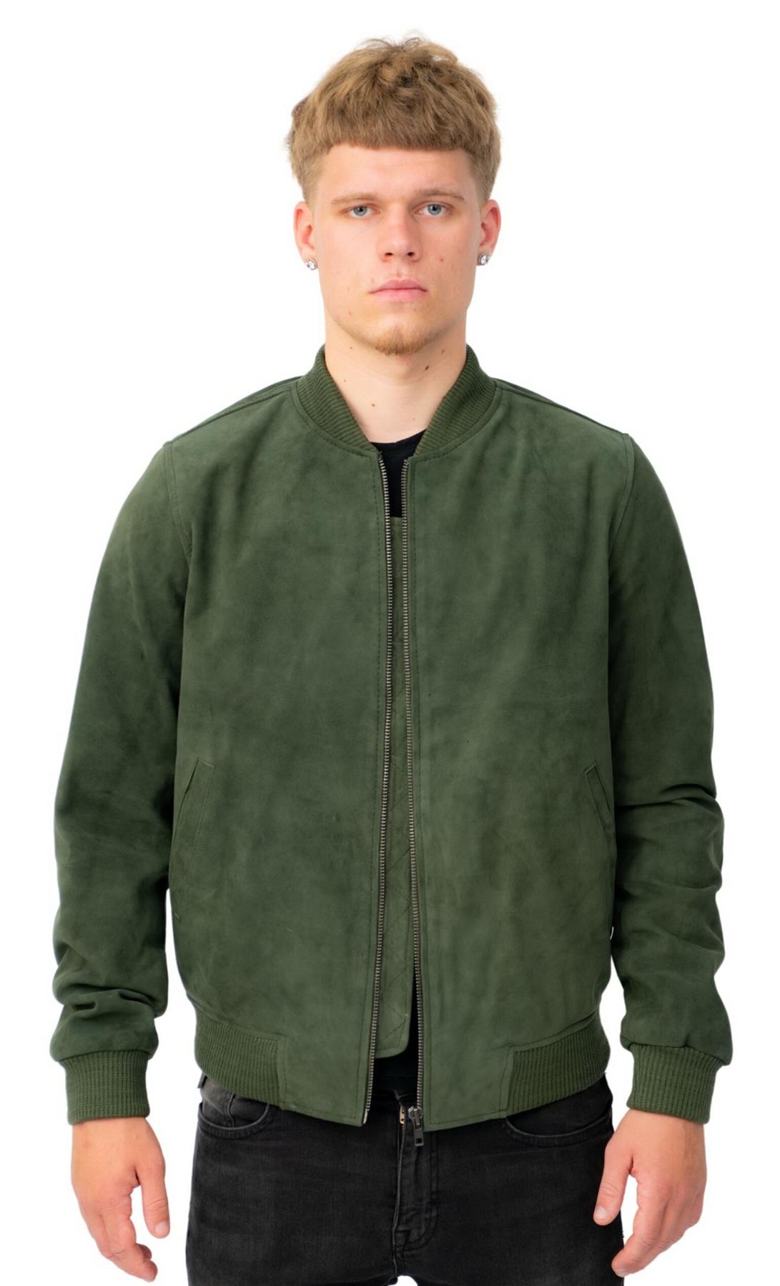 Mens Retro Goat Suede Varsity Leather Bomber Jacket-Athens