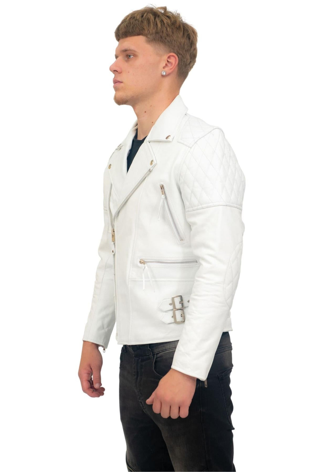 Mens Cowhide Leather Biker Jacket-Nassau