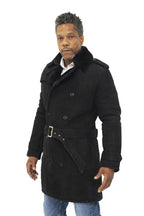 Mens Shearling Sheepskin Suede Pea Coat-Cali