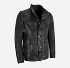 TREK Veg Tanned Leather Jacket Classic Safari Coat in Black