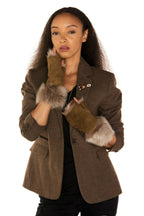 Womens Shearling  Mittens Fingerless Cuffs Toscana Suede Sheepskin Fur