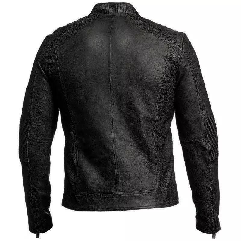hommes motard vintage antique noir café racer moto authentique agneau Veste cuir