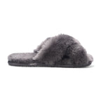 Women's Sheepskin Slippers Grey Warm Winter Fur Crossover - Snowbelle