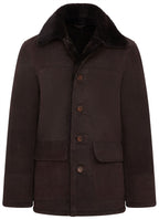 Mens Brown Shearling Sheepskin Car Coat - Elverum