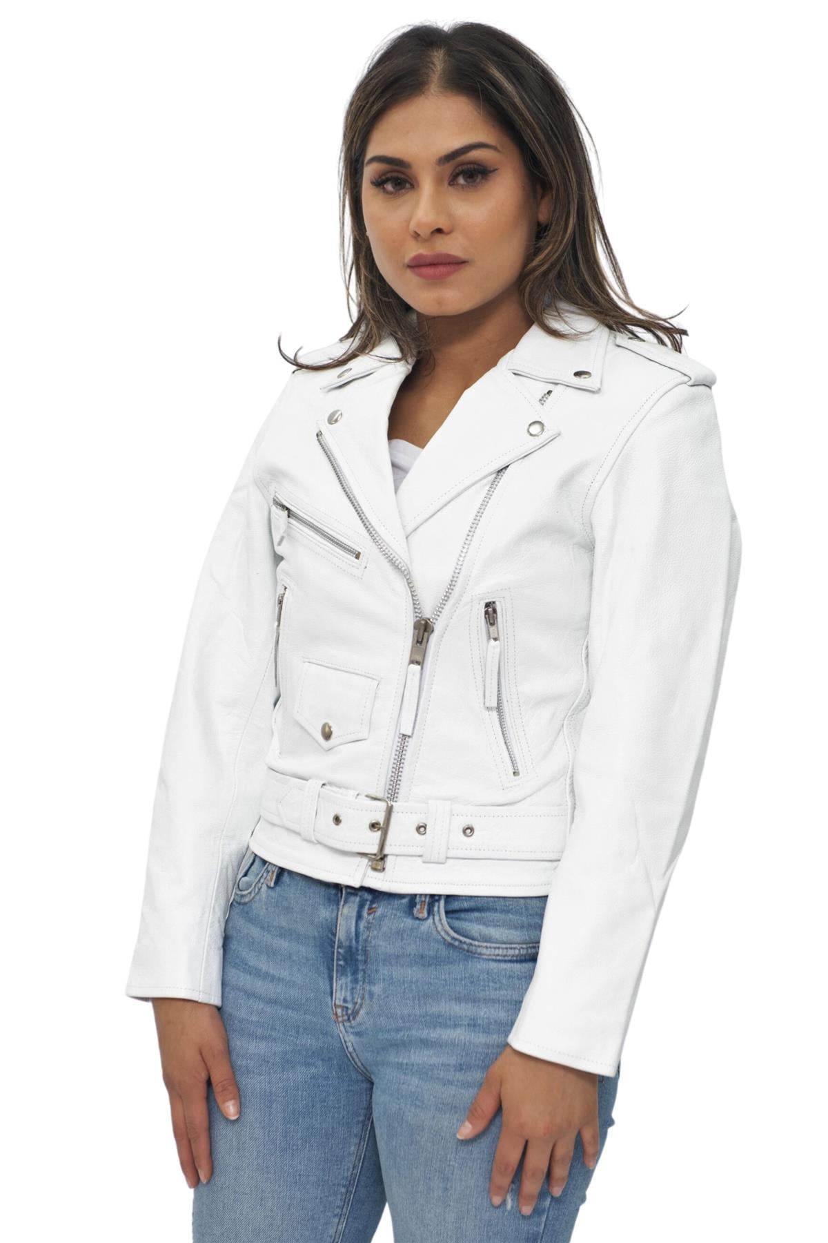 Women's Cowhide Brando Leather Biker Jacket-Murcia