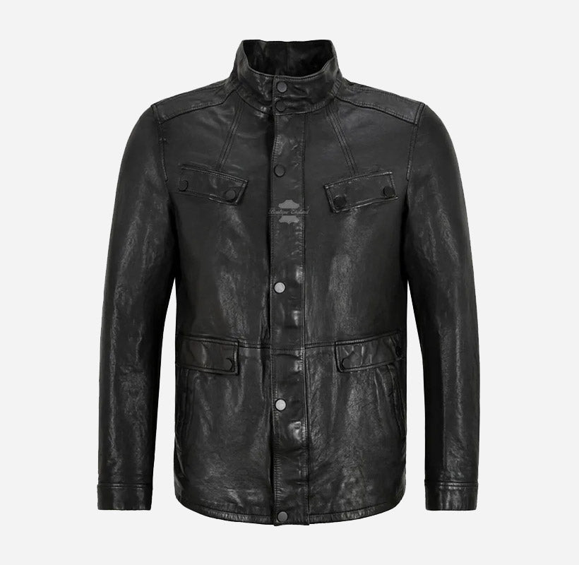 TREK Veg Tanned Leather Jacket Classic Safari Coat in Black
