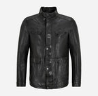 TREK Veg Tanned Leather Jacket Classic Safari Coat in Black