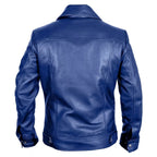 Pulcykp Men Casual Leather Jacket Blue Slim Rider Coat Fall Soft Short Motorcycle Outwear