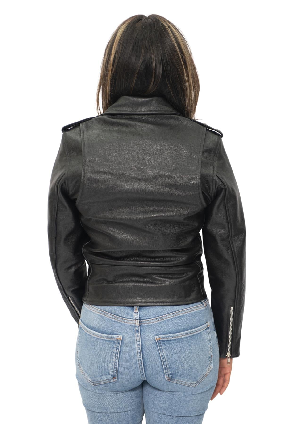 Women's Cowhide Brando Leather Biker Jacket-Murcia