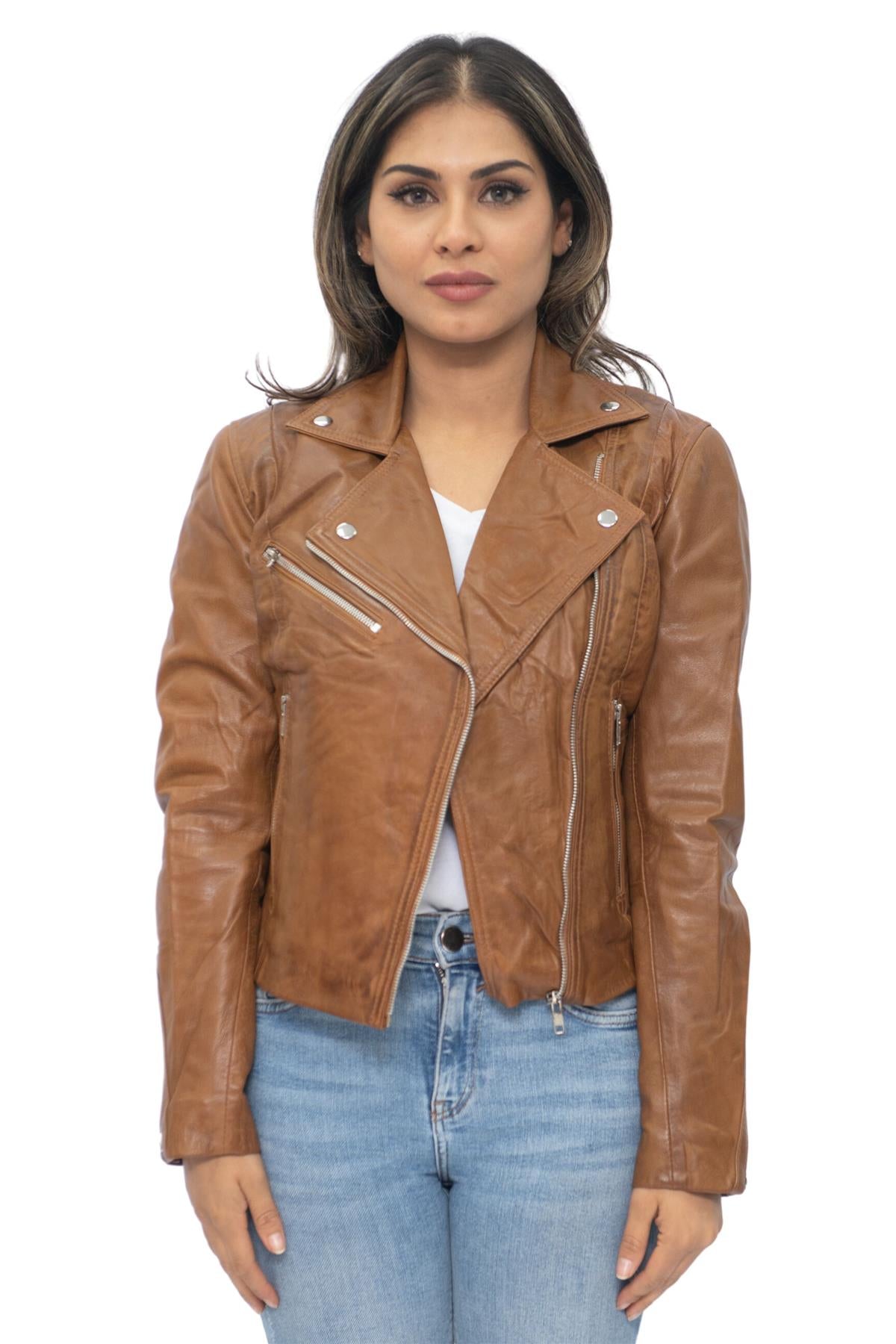 Womens Leather Biker Jacket-Zanzibar